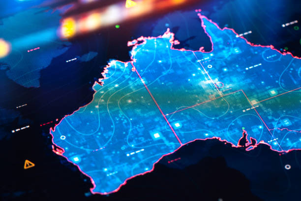 istock Map of Australia on digital display 1369271751