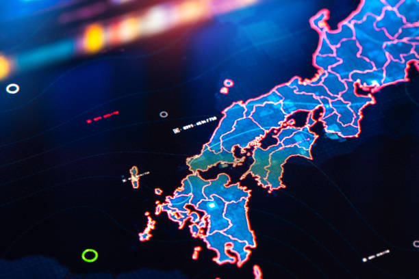 istock Map of Japan on digital display 1369271768