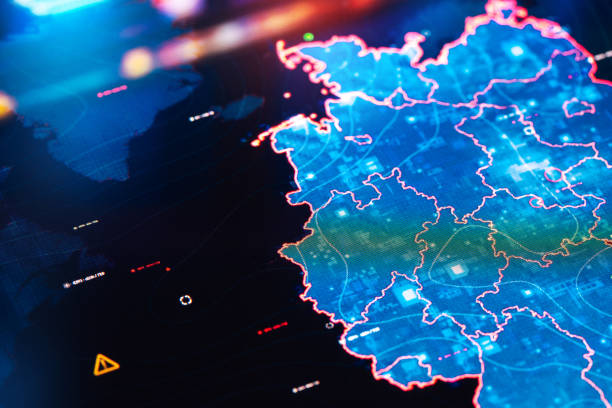 istock Map of Germany on digital display 1369271786