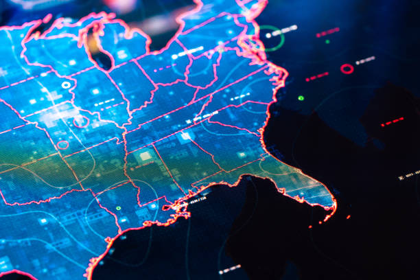 istock Map of USA on digital display 1369271864