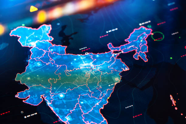 istock Map of India on digital display 1369271887
