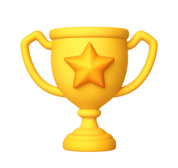 istock Cartoon winners trophy, champion cup with star isolated on white 1369273081