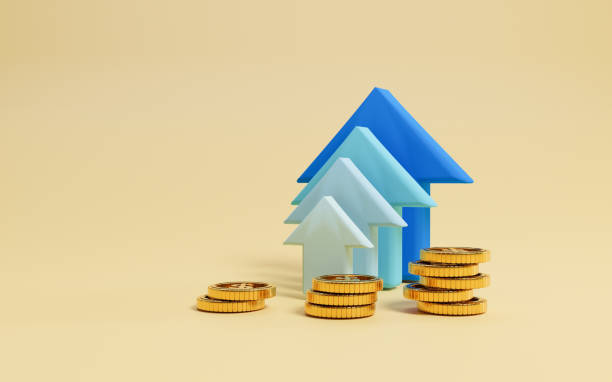 istock Golden coins stacking with increasing blue arrow on yellow background and copy space for economic investment profit and interest deposit from saving concept, 3D rendering technique. 1369274873