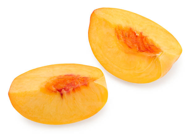 istock Piece of nectarine isolated on white background. clipping path 1369277283