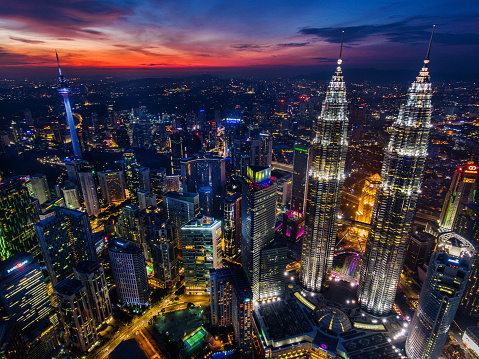 Kuala Lumpur skyline at night illuminations