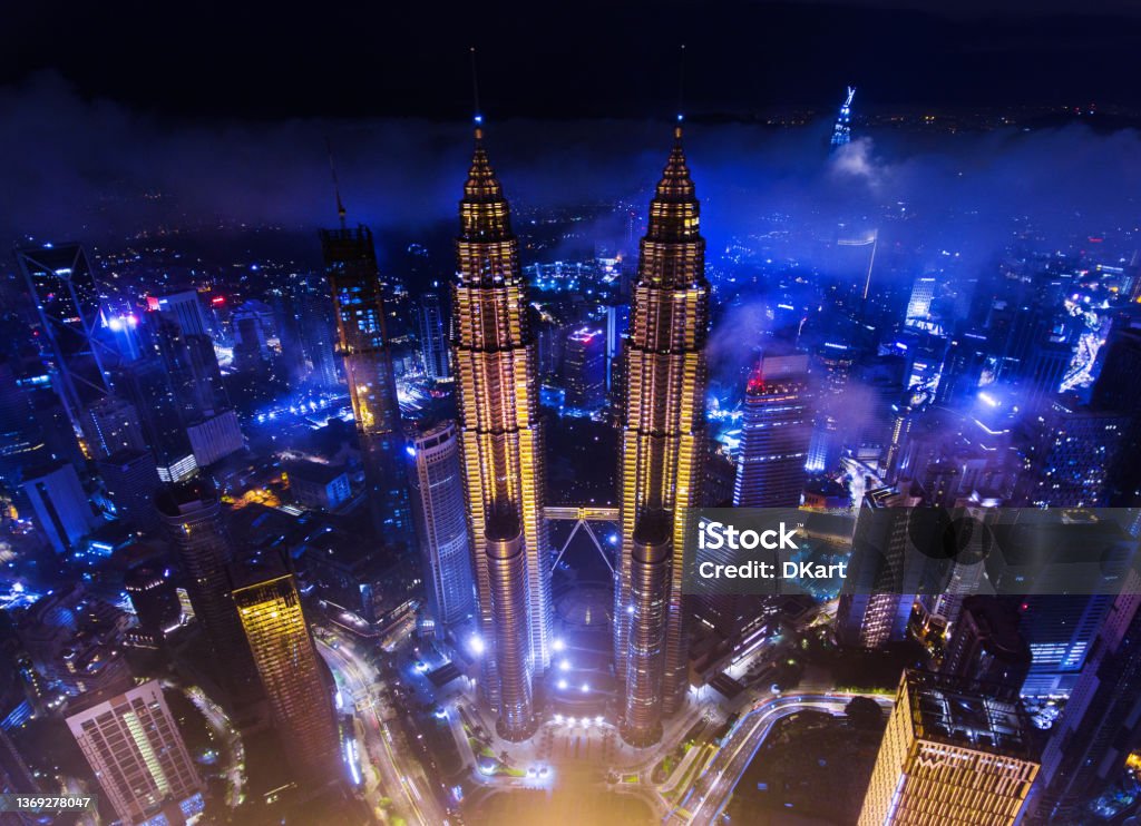 Kuala Lumpur skyline at night illuminations Malaysia Stock Photo