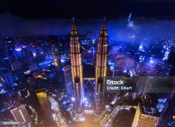 Kuala Lumpur Skyline At Night Illuminations Stock Photo - Download Image Now - Malaysia, Awe, Majestic