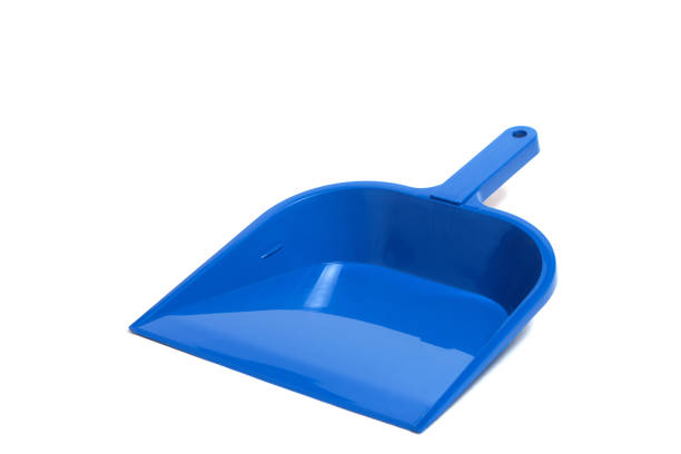 Dustpan for collecting garbage blue color on white background, isolate.