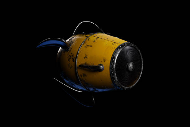 A red sports car parked in front of a large jet airplane engine. Very high resolution 3D render.