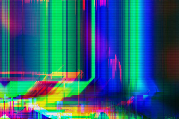 motion glitch interlaced mehrfarbig verzerrter strukturierter futuristischer hintergrund - anaglyph stock-grafiken, -clipart, -cartoons und -symbole