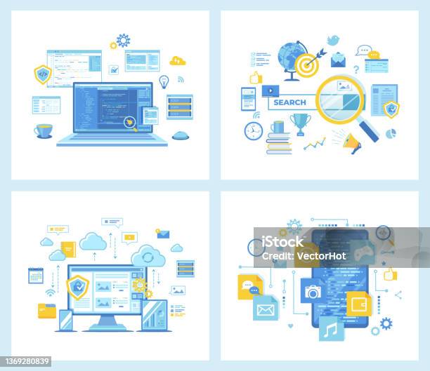 Set Of Flat Vector Illustrations For Web Development Programming Coding ...
