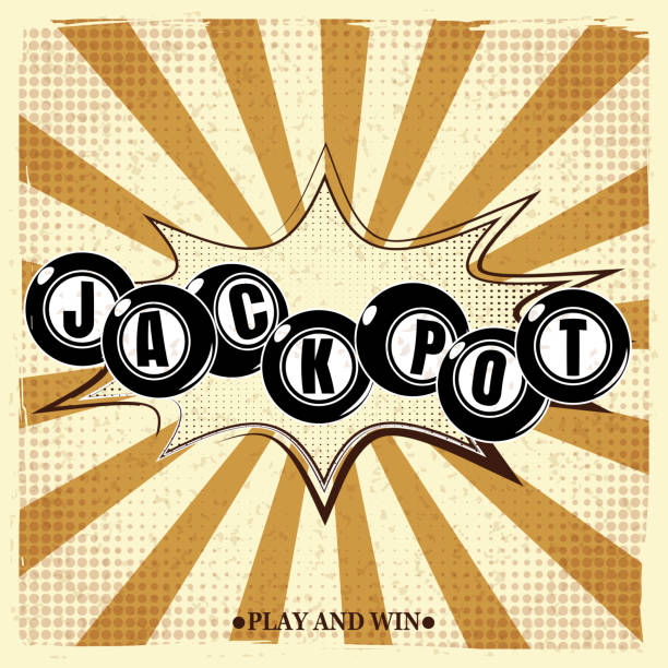 ilustraciones, imágenes clip art, dibujos animados e iconos de stock de cartel retro de jackpot, bolas de billar. ilustración vectorial vintage - artículos de lotería