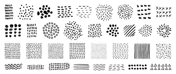 Hand drawn abstract vector textures. Minimal dotted and striped graphic patterns for creative design vector art illustration