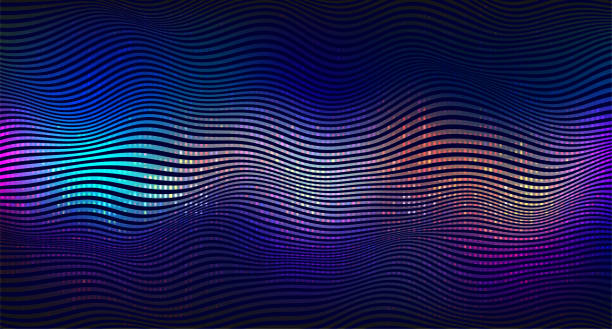 Vector abstract vibrant background Blending colors and textures. Wave pattern with dark and light layers. 80's futuristic cyberpunk design with glowing colorful neon lights. 90s background stock illustrations