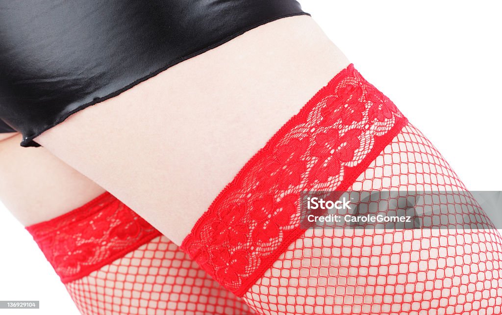 Короткие облегающие хлопковые шорты Edge с и красные Чулки черный - Стоковые фото Бедро - человеческая нога роялти-фри