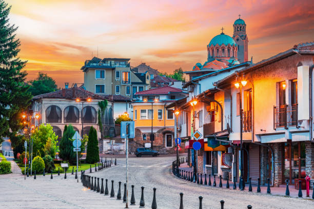Veliko Tarnovo, Bulgaria. Tsarevets old town in historical city. stock photo