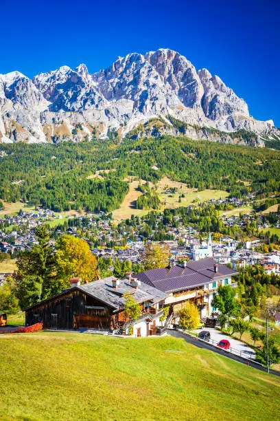 Cortina d'Ampezzo city, also known as the Pearl of the Dolomites, Italy, Europe