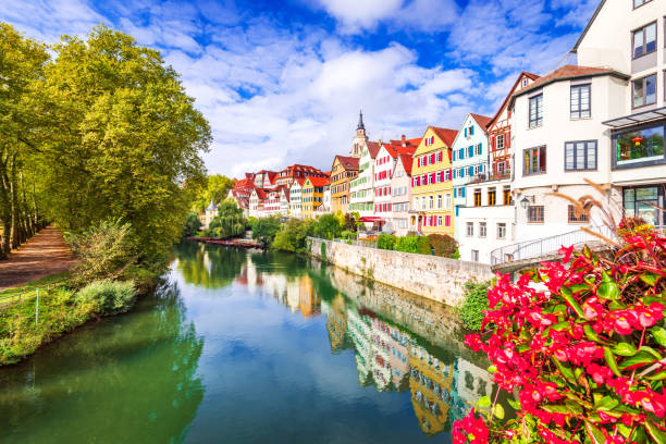Tubingen, Germany. Colorful old town on the river Neckar. Tubingen, Germany. Traditional german town decorated by flowers, Baden-Wurttemberg land. baden baden stock pictures, royalty-free photos & images
