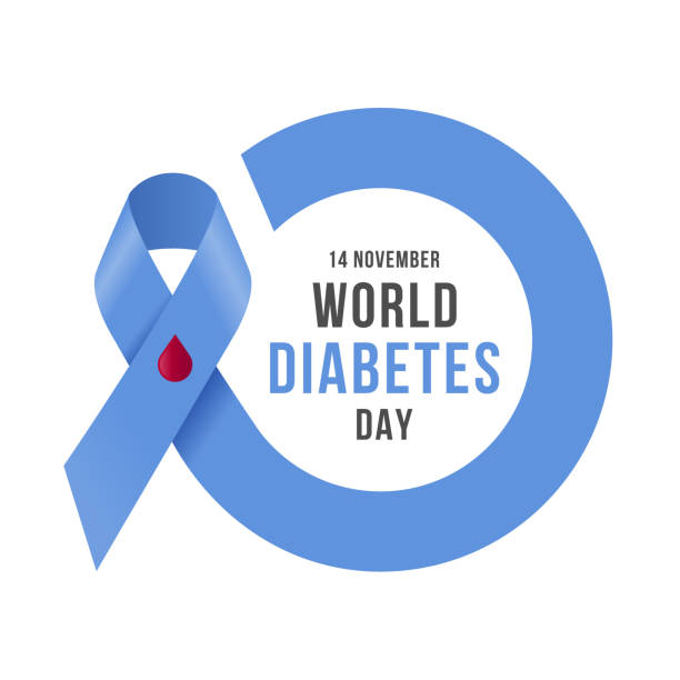 世界の糖尿病の日のドロップ - 糖尿病ベクター設計のための青い円のシンボルを作ったロールと青いリボンサインの血液サイン - social awareness symbol点のイラスト素材／クリップアート素材／マンガ素材／アイコン素材