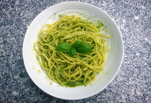 Fragrant basil pesto noodles, Italian cuisine