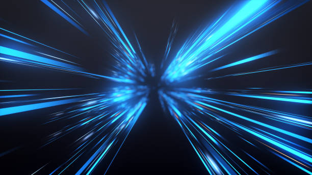 Abstract Dark Glow Blue light rays Background. Abstract Dark Glow Blue light rays Background. Perspective view of Blue laser light burst motion. Long exposure time warp speed Lights lines Blue background zoom in. 4K time machine stock illustrations