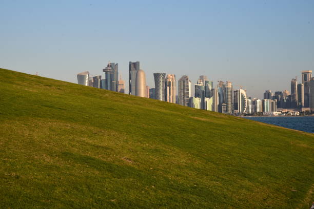 istock Doha Skyline, Dhow Cruise, Seashore, beaches, grass, trees and flowers shining in the morning sunlight 1369299514