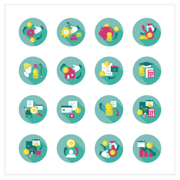 Financial literacy flat icons set Financial literacy flat icons set. Ability to understand and use various financial skills, financial management, budgeting, investing. Business concept. 3d vector illustrations financial literacy logo stock illustrations