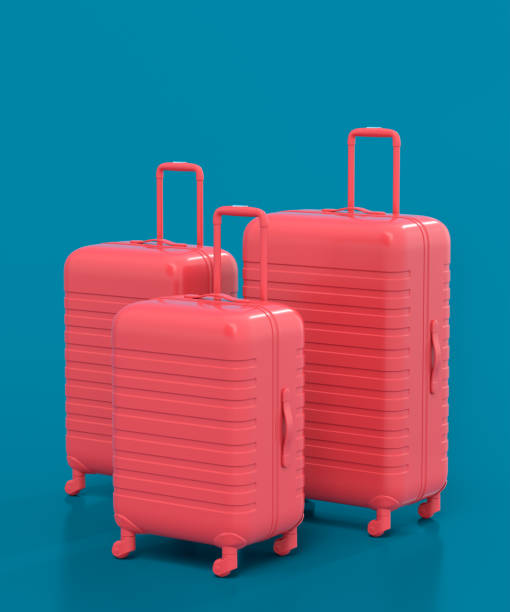istock Colorful suitcase on blue background. 3D render of summer vacation concept 1369301482