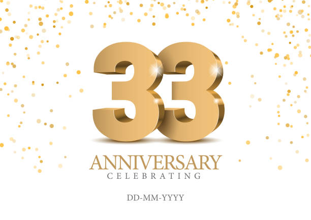 Anniversary 33. gold 3d numbers. Poster template for Celebrating 33 th anniversary event party. Anniversary 33. gold 3d numbers. Poster template for Celebrating 33 th anniversary event party. Vector illustration number 33 stock illustrations