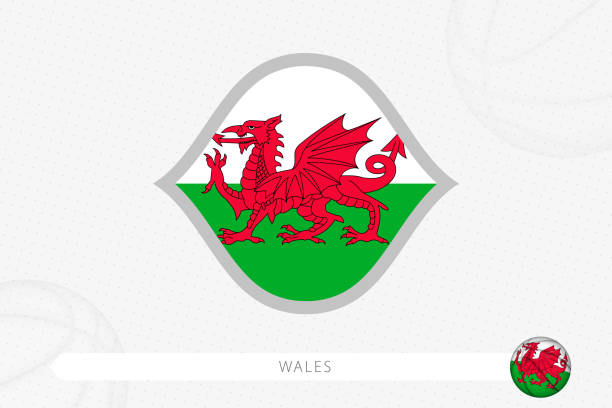 istock Wales flag for basketball competition on gray basketball background. 1369302168