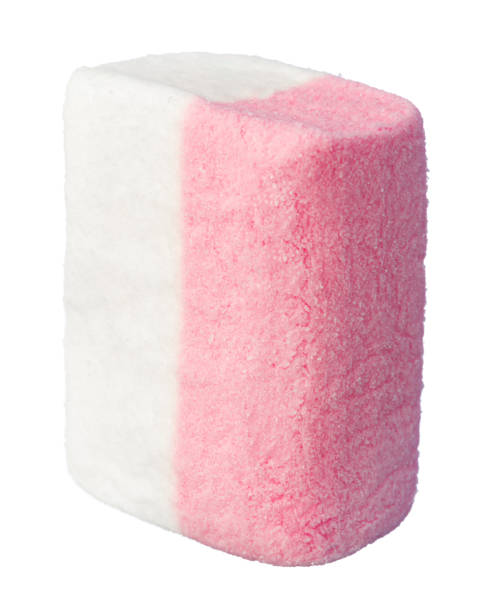 istock Pink and white marshmallow sweets isolated on white 1369303067