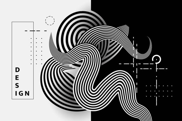 흑백 디자인. 착시 패턴. - abstract design element striped swirl stock illustrations