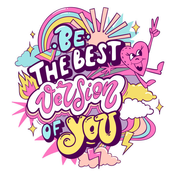 Be the best version of you Be the best version of you. Bright motivational poster in retro style work motivational quotes stock illustrations