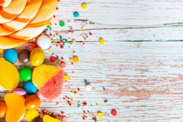 istock Various sweets assortment. Candy, bonbon and lollipop on 1369307982