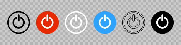 Power button. Start and off icon. Power and switch icon. Symbol shutdown for computer, tv and music. Set of graphic buttons isolated on transparent background. Vector Power button. Start and off icon. Power and switch icon. Symbol shutdown for computer, tv and music. Set of graphic buttons isolated on transparent background. Vector. refresh button on keyboard stock illustrations