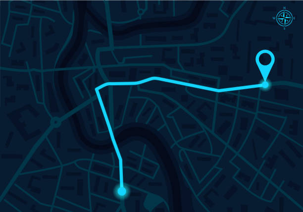 illustrations, cliparts, dessins animés et icônes de carte de la ville avec navigateur gps. naviguez dans l’application avec l’interface utilisateur pour la ville, l’itinéraire et la rue. tableau de bord avec feuille de route, satellite et localisation. interface pour la navigation, l’exécution et  - racing distance