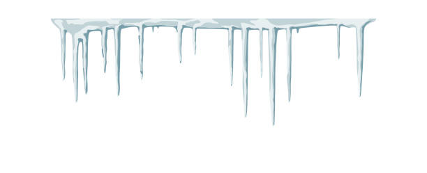 Dangling handing icicles on a white background. vector art illustration