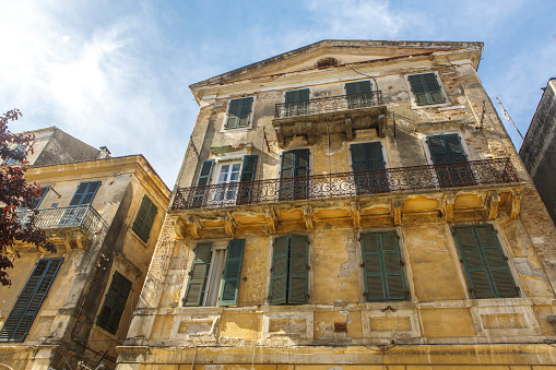 Corfu, Greece, 7th of September 2021:  Old greek house in Corfu Town, Kerkyra, Greece