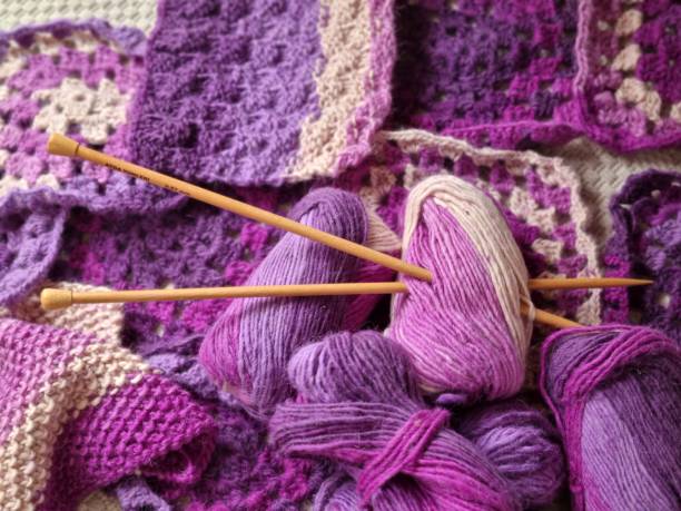 Crochet Hand Knitted Purple Blanket