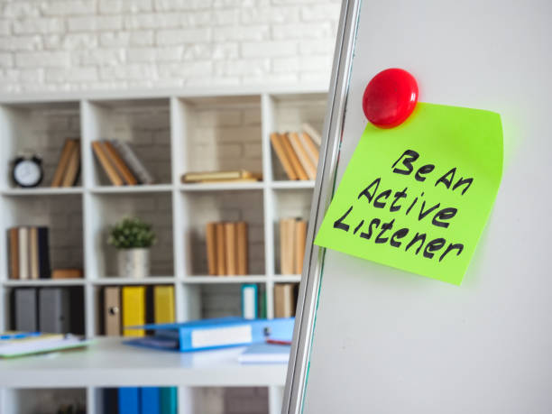 istock Sticker with words Be an active listener on the board. 1369315091