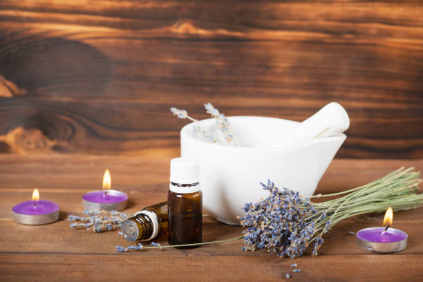 istock Lavender herb flower water in a glass bottle 1369319924