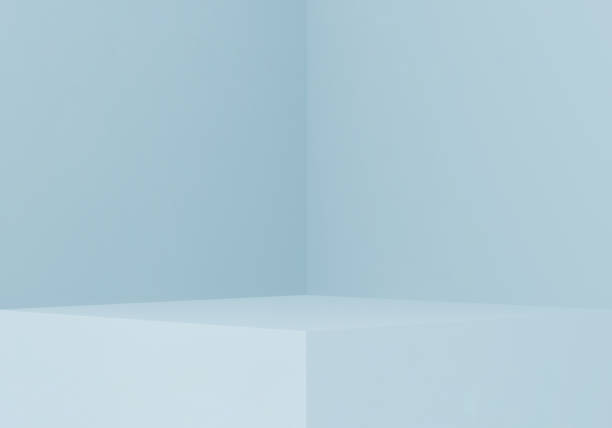 istock Blue room interior design. Stand for showing product. Empty podium platform. 1369319988