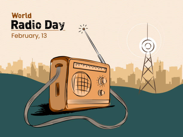 2月13日、世界ラジオデー、ベクトルイラストレーション。 - ラジオ放送点のイラスト素材／クリップアート素材／マンガ素材／アイコン素材