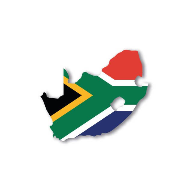 South Africa national flag in a shape of country map vector art illustration