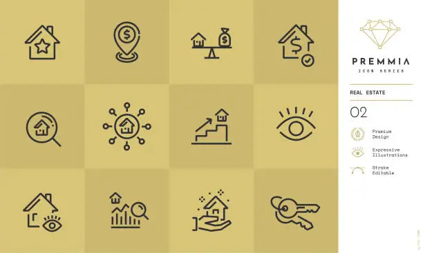 Vector illustration of PREMMIA - Real Estate Vector Icons With Stroke Editable