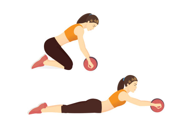 Woman exercise with an Abs Wheel for benefits including core, Upper Body, and Glutes. Illustration about roller Workout Challenge. Woman exercise with an Abs Wheel for benefits including core, Upper Body, and Glutes. Illustration about roller Workout Challenge. wrist exercise stock illustrations