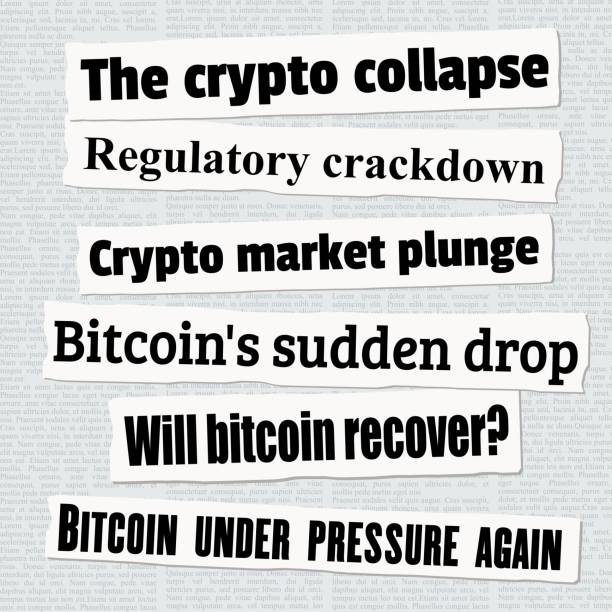 Crypto currency and bitcoin investing headlines Bitcoin and crypto investor news. Investing in cryptocurrencies: market news headlines. Financial concept vector. newspaper headline stock illustrations