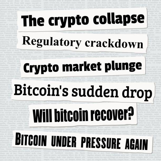 Crypto currency and bitcoin investing headlines Bitcoin and crypto investor news. Investing in cryptocurrencies: market news headlines. Financial concept vector. newspaper titles stock illustrations