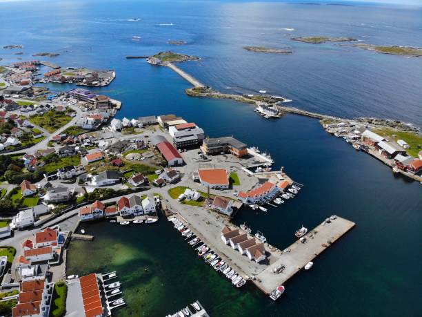 Karmoy island, Norway Karmoy island, Norway - Akrehamn drone view haugaland photos stock pictures, royalty-free photos & images