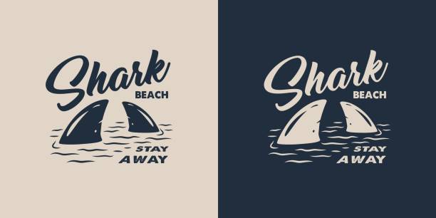 ilustrações, clipart, desenhos animados e ícones de surfando impressão de verão de barbatana de tubarão em ondas - flipper